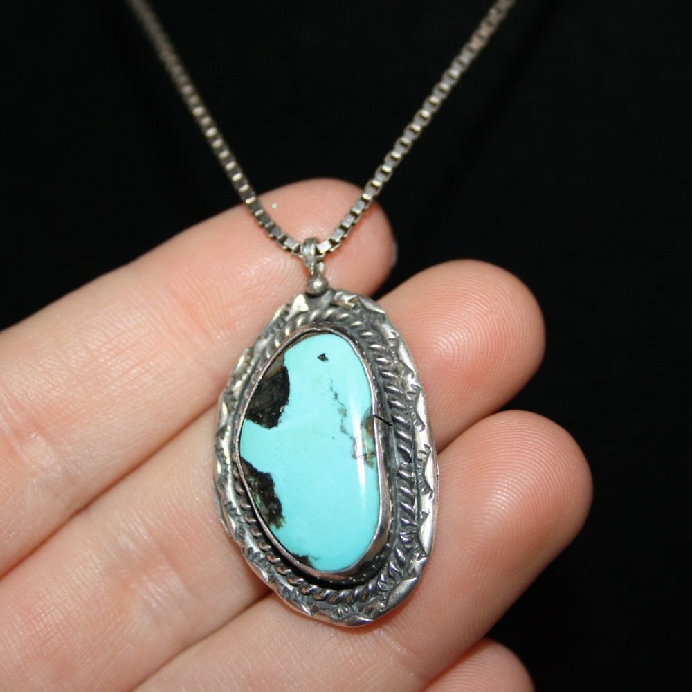Silver and Turquoise Pendant Necklace